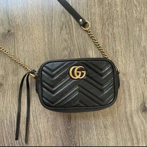 GG Marmont Brown Interior Matelasse Shoulder Bag       7.9W x 4.9H x 1.9D